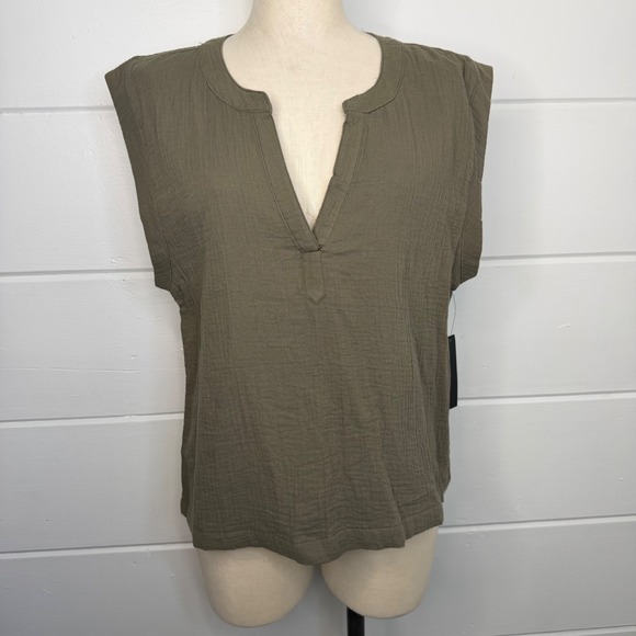 Stitch Star Tops - Stitch Star XL Green Cotton Sleeveless Tank Top V Neck Granola Girl NEW